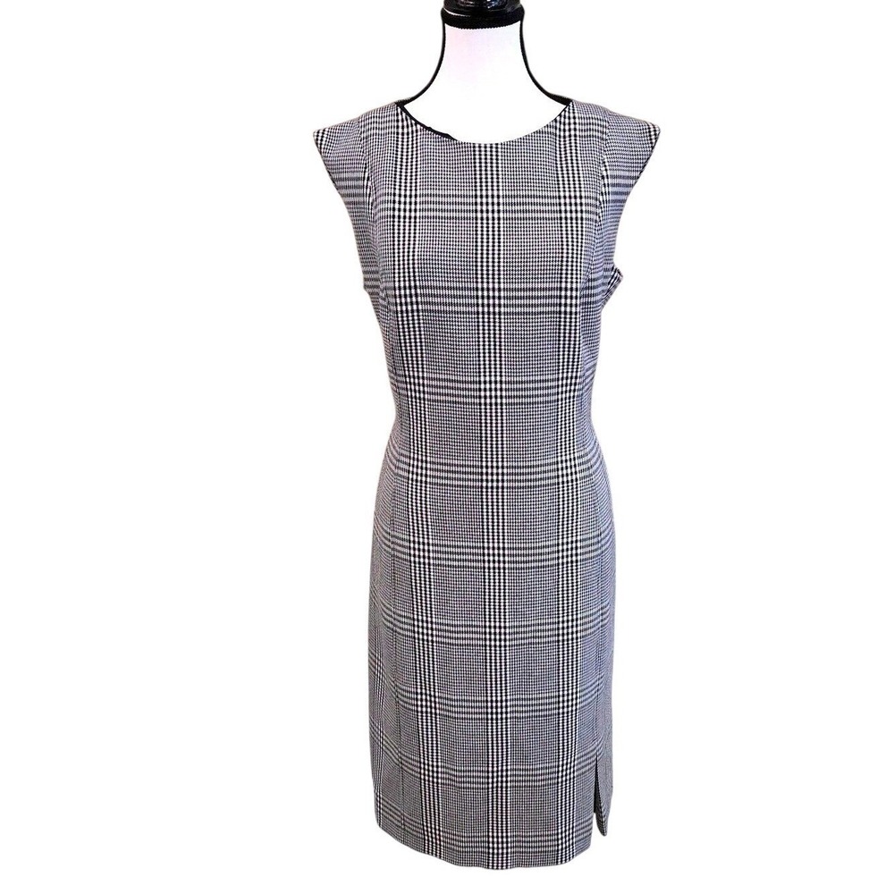 BOSS Hugo Boss Deoboa Glen Plaid Sheath Dress 10 Grey Black Exposed Zip Workwear - Picture 2 of 8